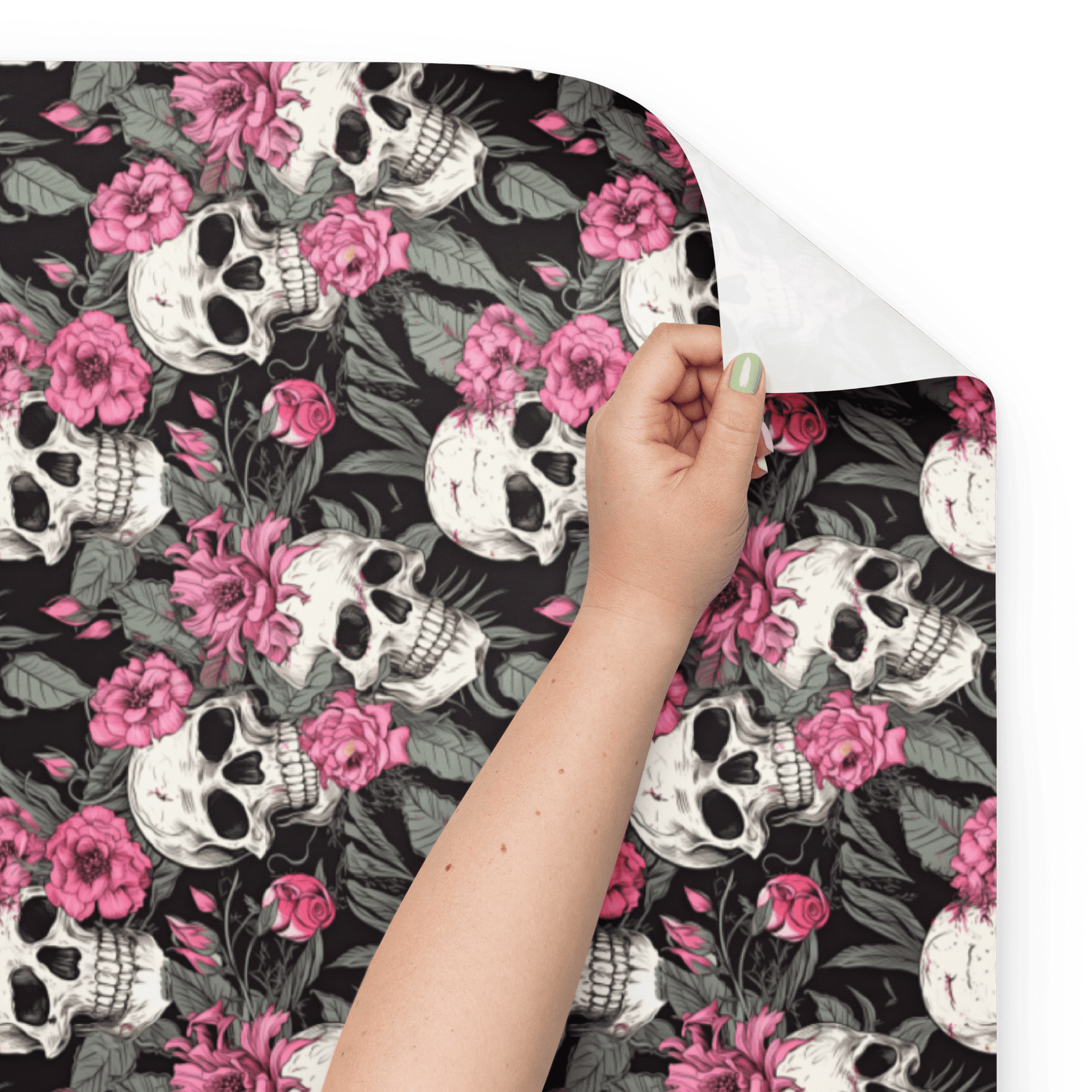 Pink Flowers and Skulls Gift Wrap (3 Sheets) - Goth Cloth Co.1381548_17373