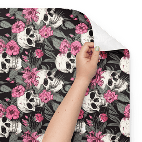 Pink Flowers and Skulls Gift Wrap (3 Sheets) - Goth Cloth Co.1381548_17373