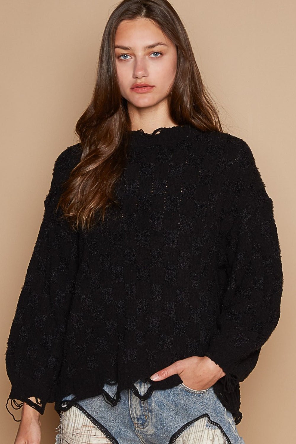 POL Cable Knit Cutout Long Sleeve Sweater - Goth Cloth Co.sweater100100213641439