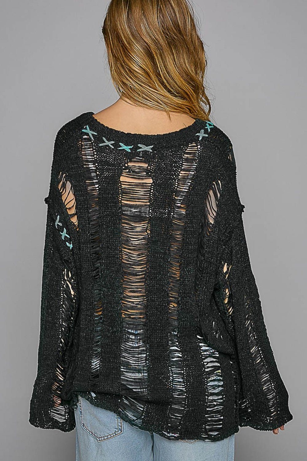 POL Distressed Dropped Shoulder Long Sleeve Knit Top - Goth Cloth Co.sweater100100725071071