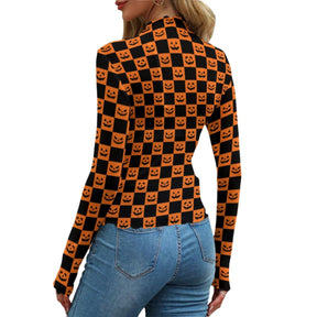 Pumpkin Panic Women's Long Sleeve Mesh Top - Goth Cloth Co.ADS-3WTXWC16-PFCWP-FFFFFF-XS