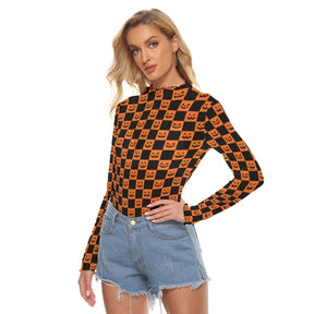 Pumpkin Panic Women's Long Sleeve Mesh Top - Goth Cloth Co.ADS-3WTXWC16-PFCWP-FFFFFF-XS