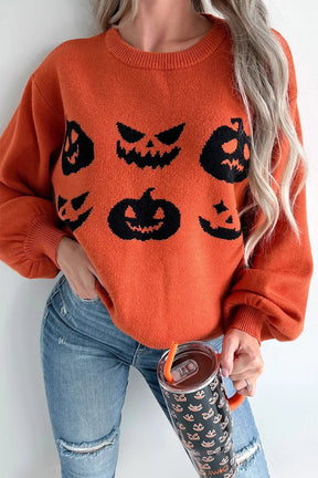 Pumpkin Pattern Round Neck Sweater - Goth Cloth Co.100100697141791