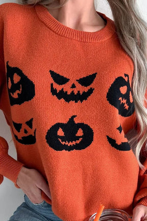 Pumpkin Pattern Round Neck Sweater - Goth Cloth Co.100100697141791