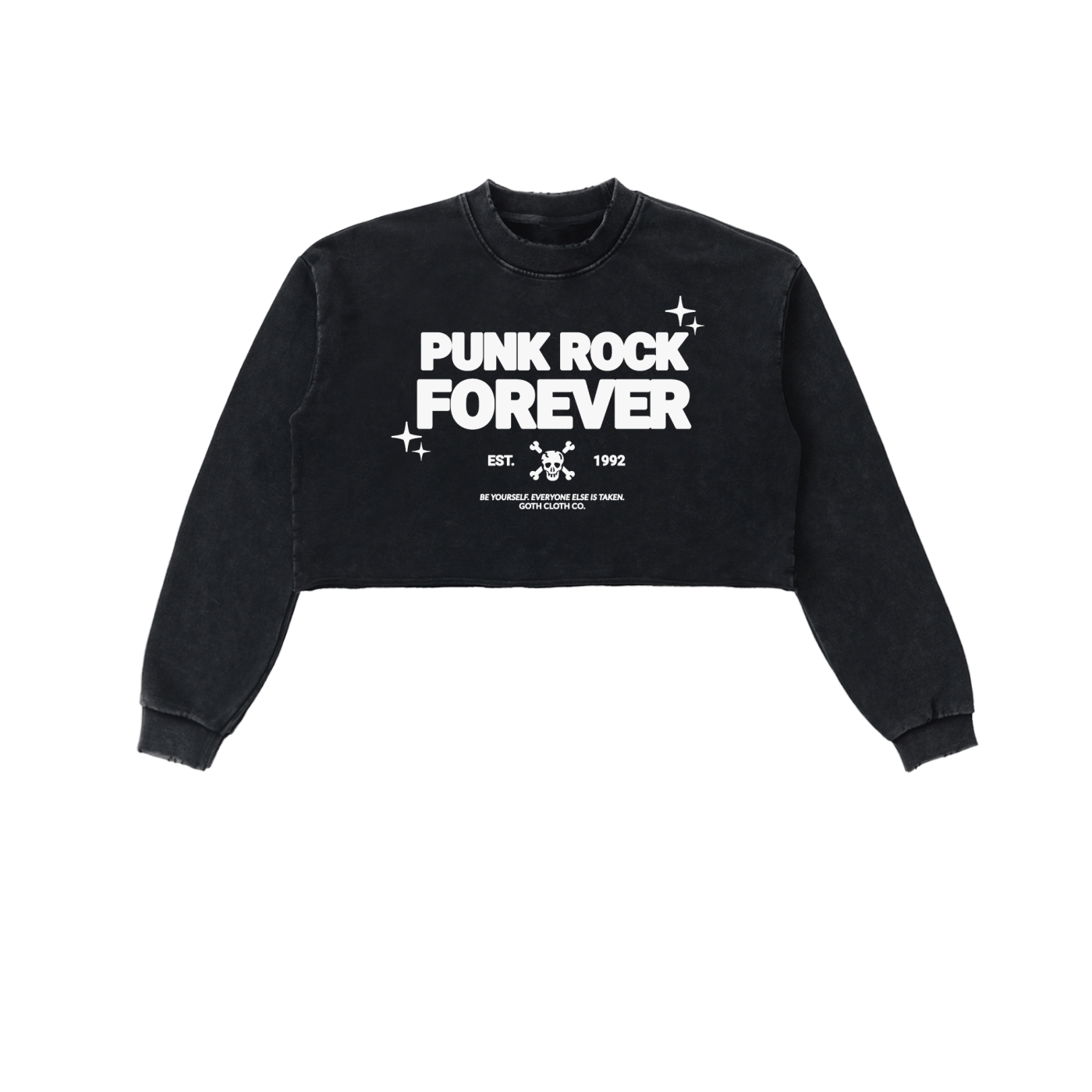 Punk Rock Forever Snow Washed Raw Edge Cropped Sweatshirt - Goth Cloth Co.251218PODBE1543001