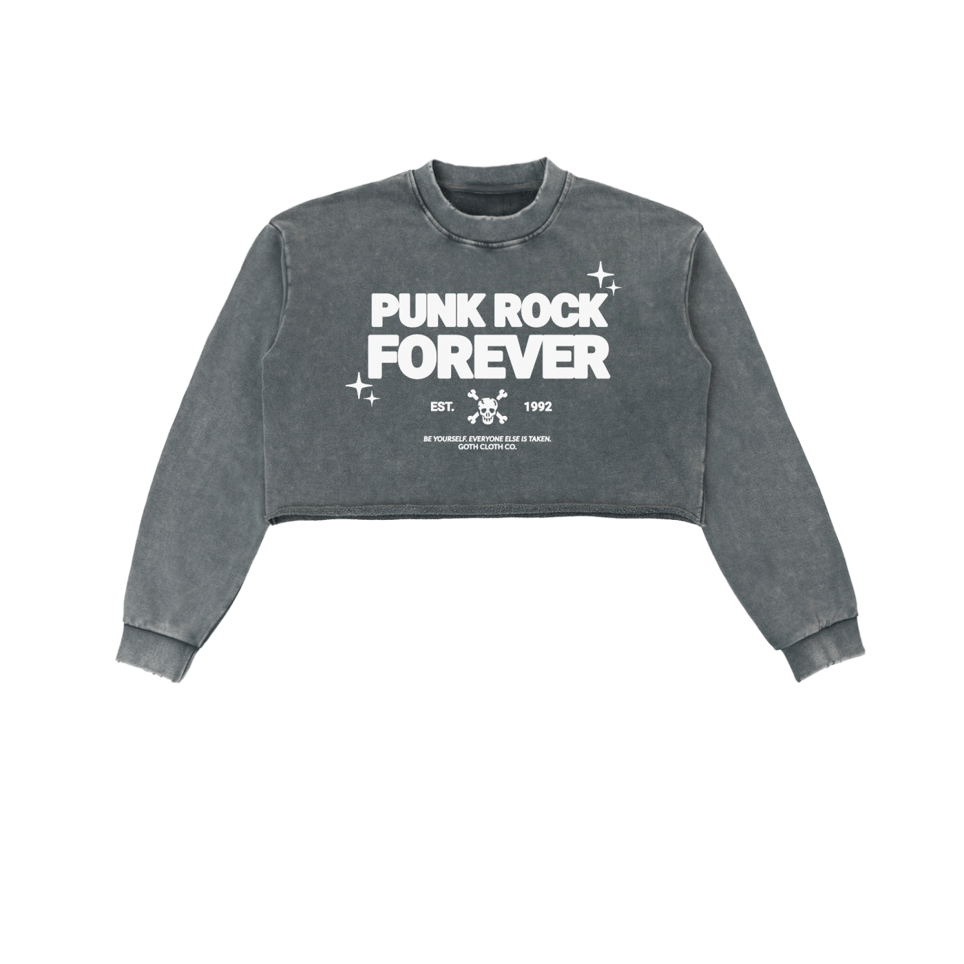 Punk Rock Forever Snow Washed Raw Edge Cropped Sweatshirt - Goth Cloth Co.251218PODBE1543005