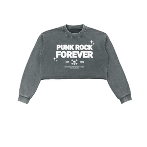 Punk Rock Forever Snow Washed Raw Edge Cropped Sweatshirt - Goth Cloth Co.251218PODBE1543005