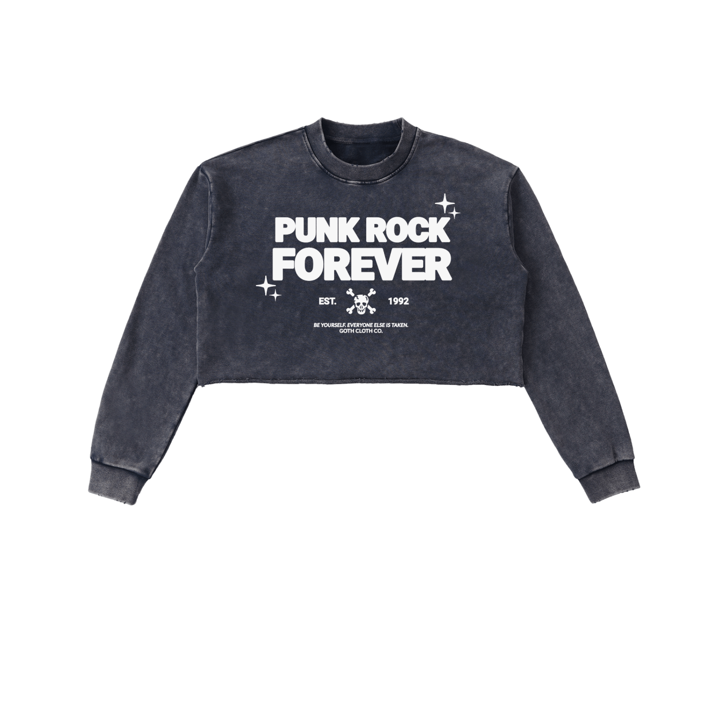 Punk Rock Forever Snow Washed Raw Edge Cropped Sweatshirt - Goth Cloth Co.251218PODBE1543009
