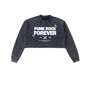 Punk Rock Forever Snow Washed Raw Edge Cropped Sweatshirt - Goth Cloth Co.251218PODBE1543009