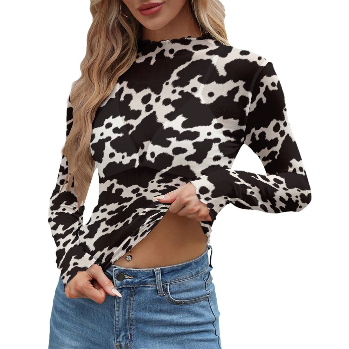 Ranch Riot Women's Long Sleeve Mesh Top - Goth Cloth Co.ADS-3WTXWC16-PFD4X-FFFFFF-XS