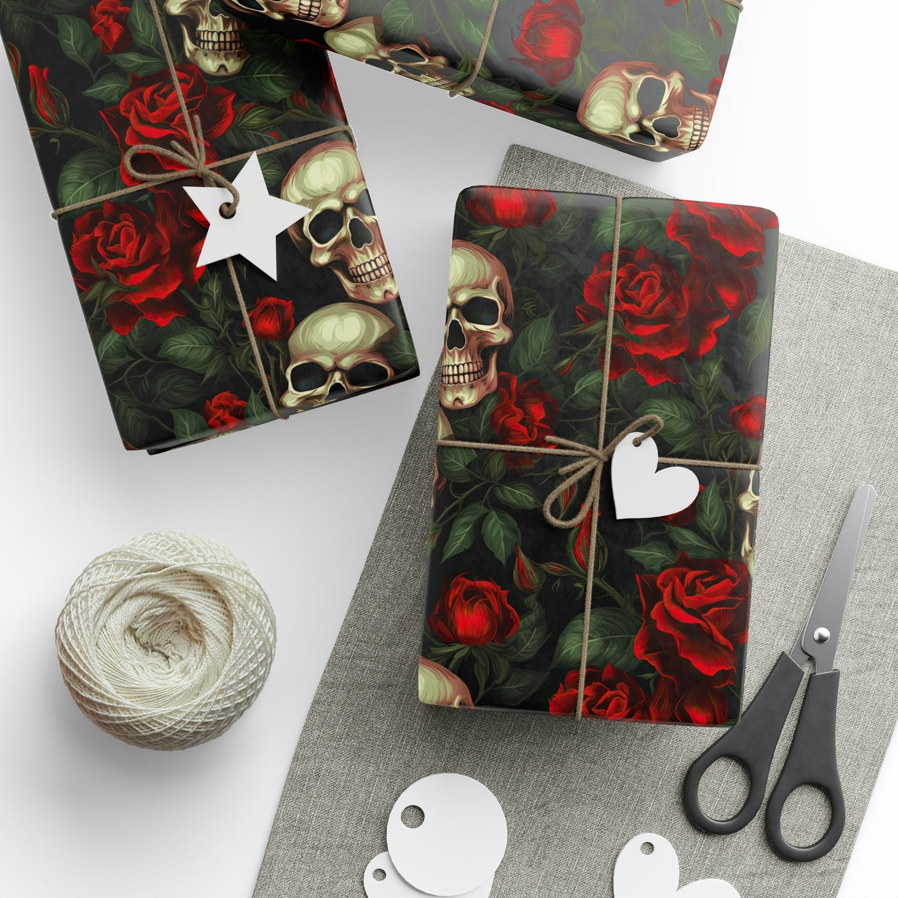 Red Rose and Skull Gift Wrap (3 Sheets) - Goth Cloth Co.8496246_17373