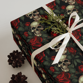 Red Rose and Skull Gift Wrap (3 Sheets) - Goth Cloth Co.8496246_17373