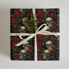 Red Rose and Skull Gift Wrap (3 Sheets) - Goth Cloth Co.8496246_17373