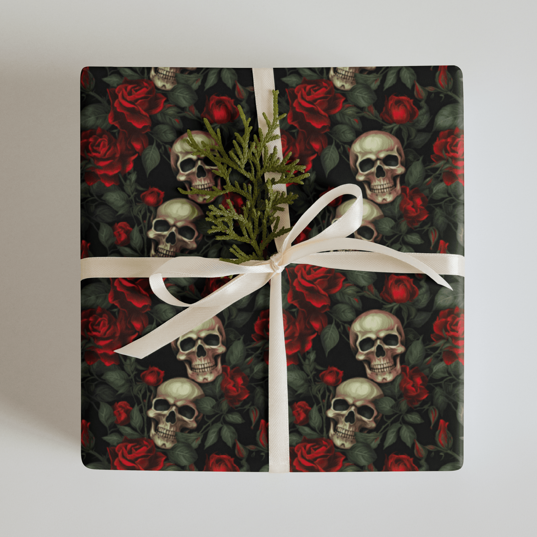 Red Rose and Skull Gift Wrap (3 Sheets) - Goth Cloth Co.8496246_17373