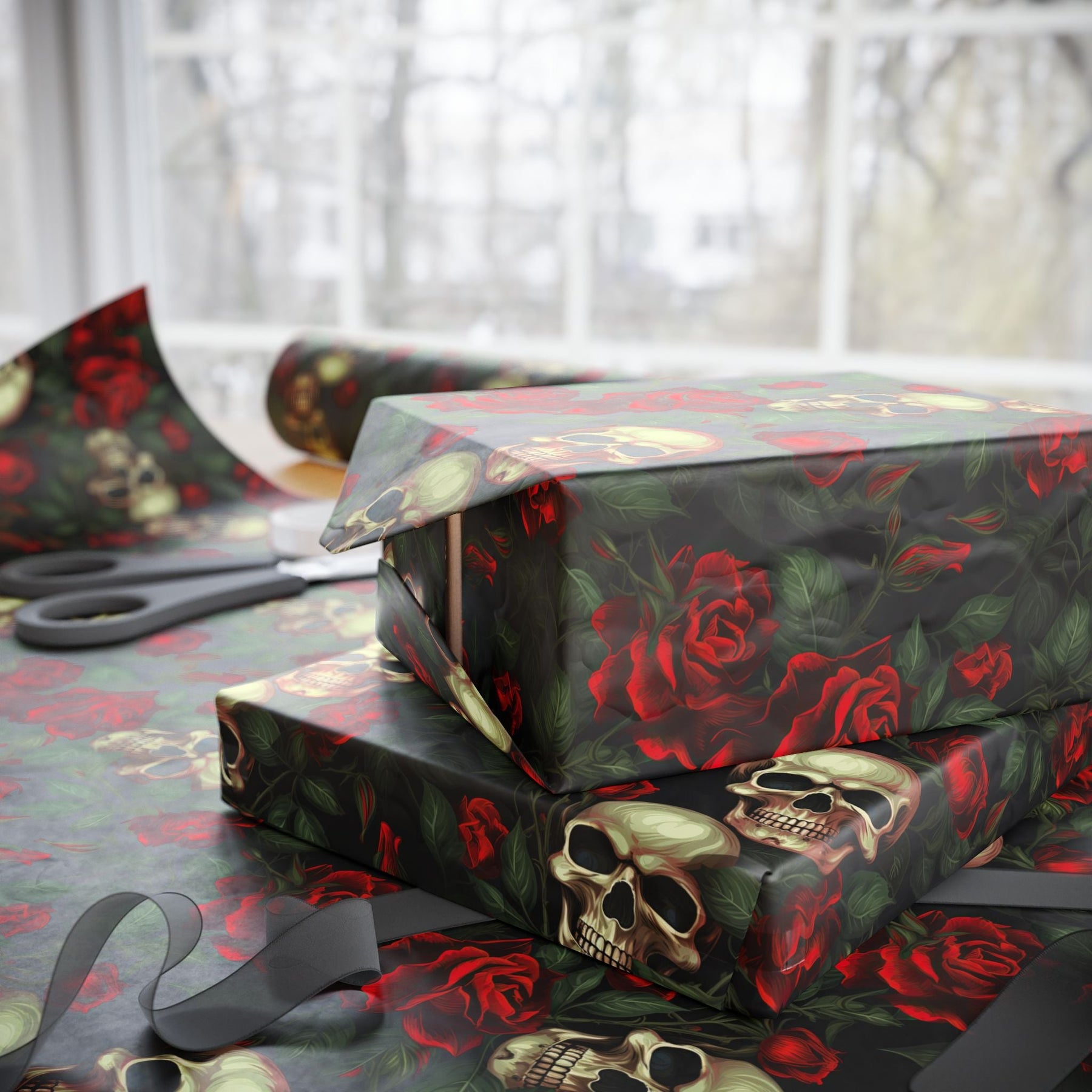 Red Rose and Skull Gift Wrap - Goth Cloth Co.Home Decor65590153835977600861