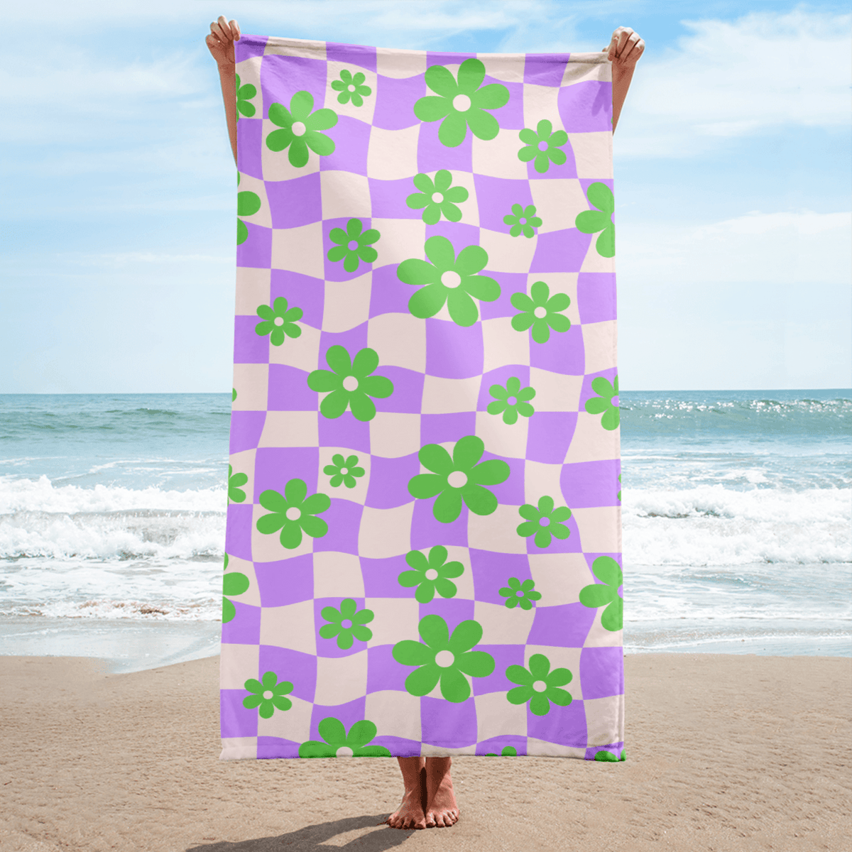 Retro Flowers Checkered Beach Towel - Goth Cloth Co.7554502_8874