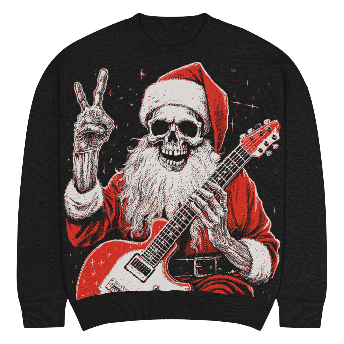 Rocker Santa Knit Crewneck Sweater (Ready to Ship) - Goth Cloth Co.