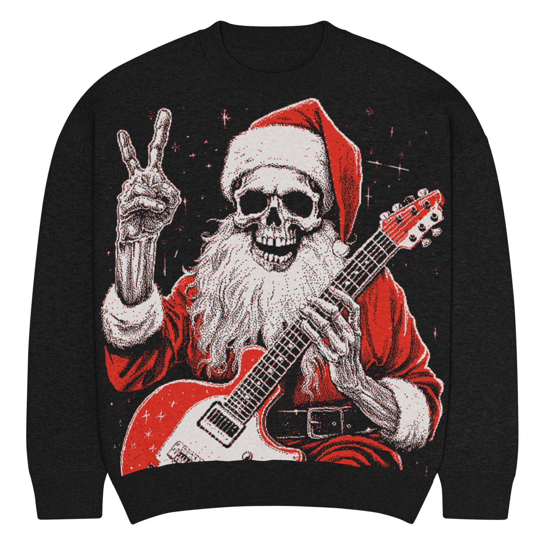 Rocker Santa Knit Crewneck Sweater (Ready to Ship) - Goth Cloth Co.