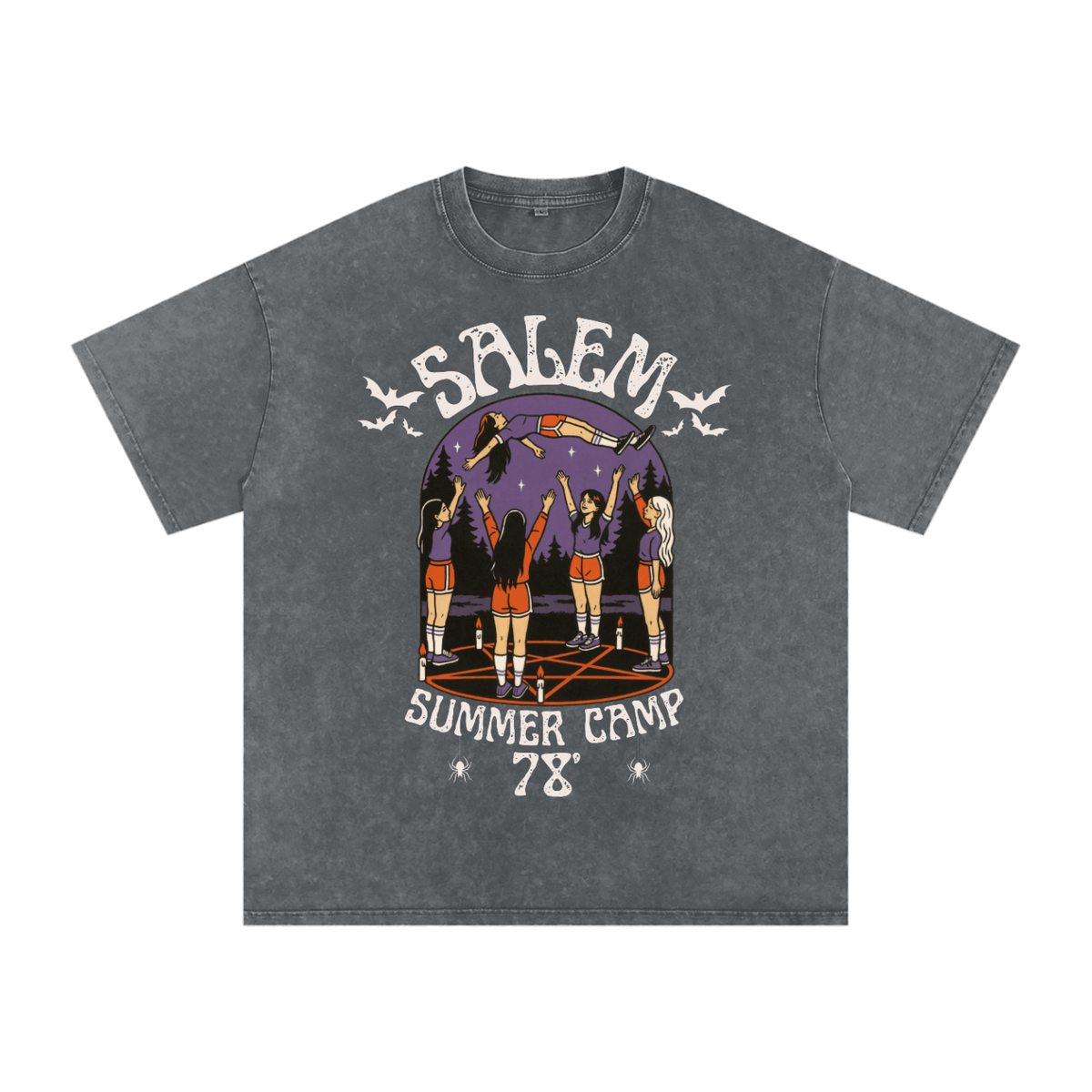 Salem Summer Camp '78 Acid Wash Summoning Oversized Tee - Goth Cloth Co.250620PODPQ0001006