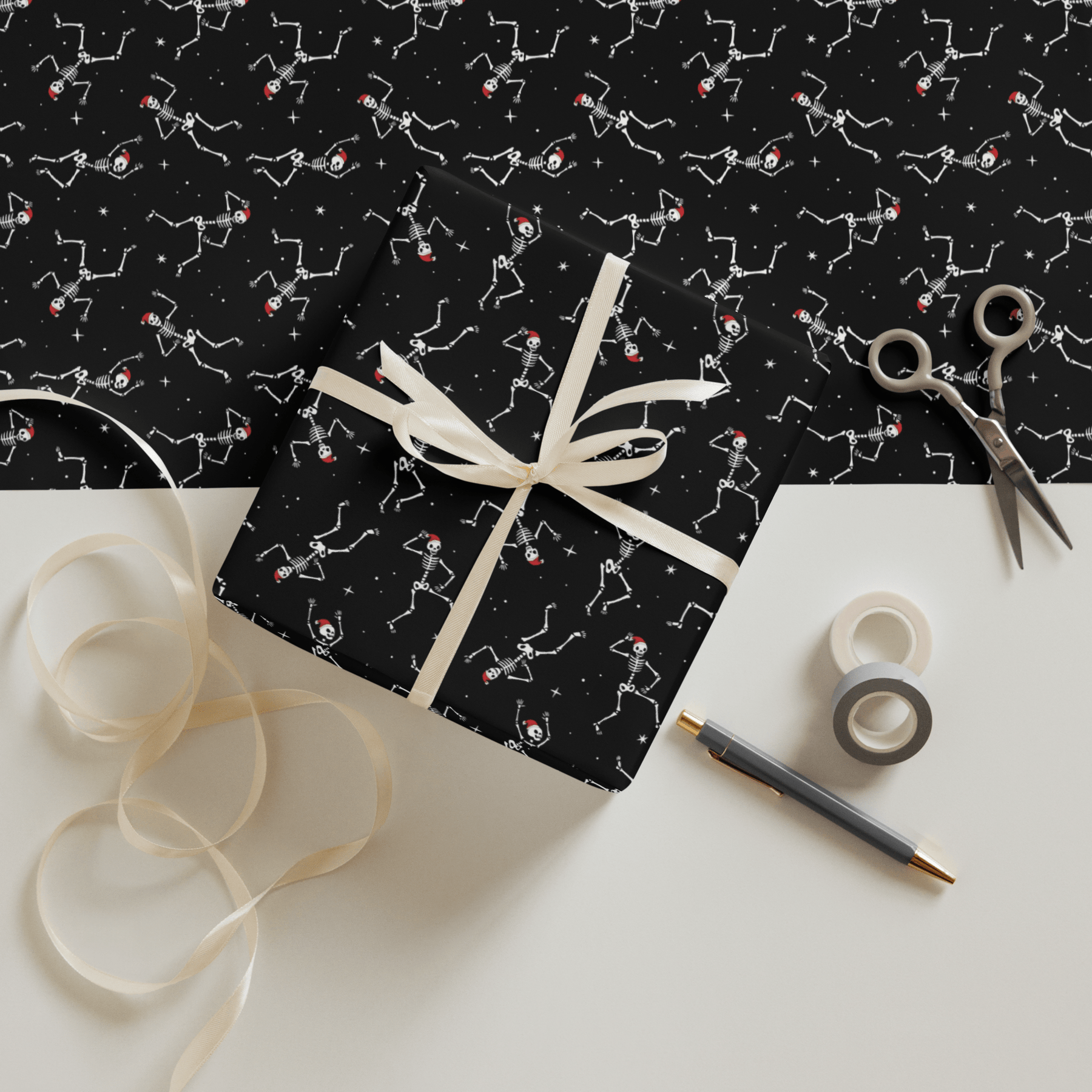 Santa Skeleton Dance Spooky Gift Wrap (3 Sheets) - Goth Cloth Co.9049589_17373