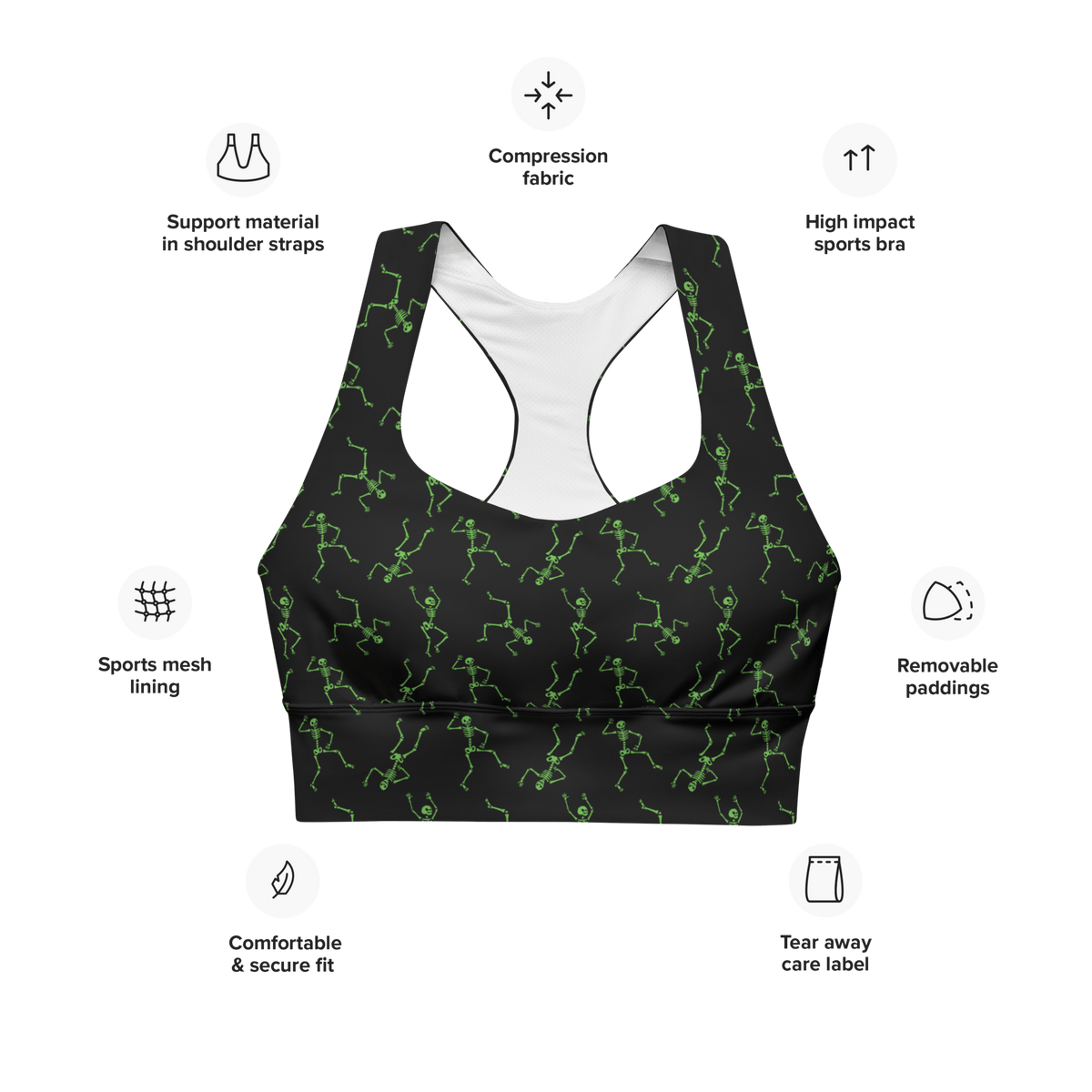 Skeleton Rave Longline Sports Bra - Goth Cloth Co.8750443_12290