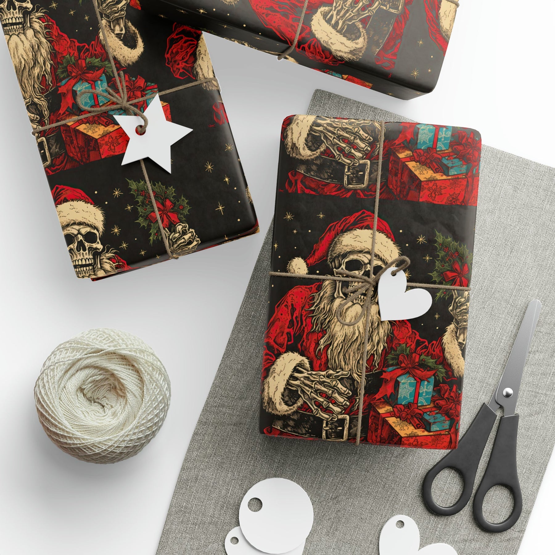 Skeleton Santa Gift Wrap (3 Sheets) - Goth Cloth Co.7941707_17373