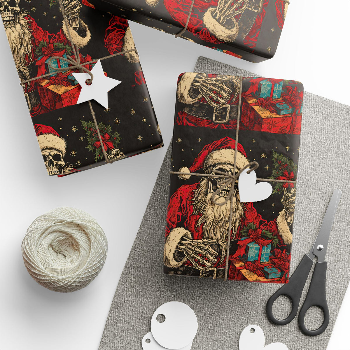 Punk Skull Gift Wrap Thick Christmas Wrapping Paper Goth Party Decoration (12 Foot X 30 Inch Roll