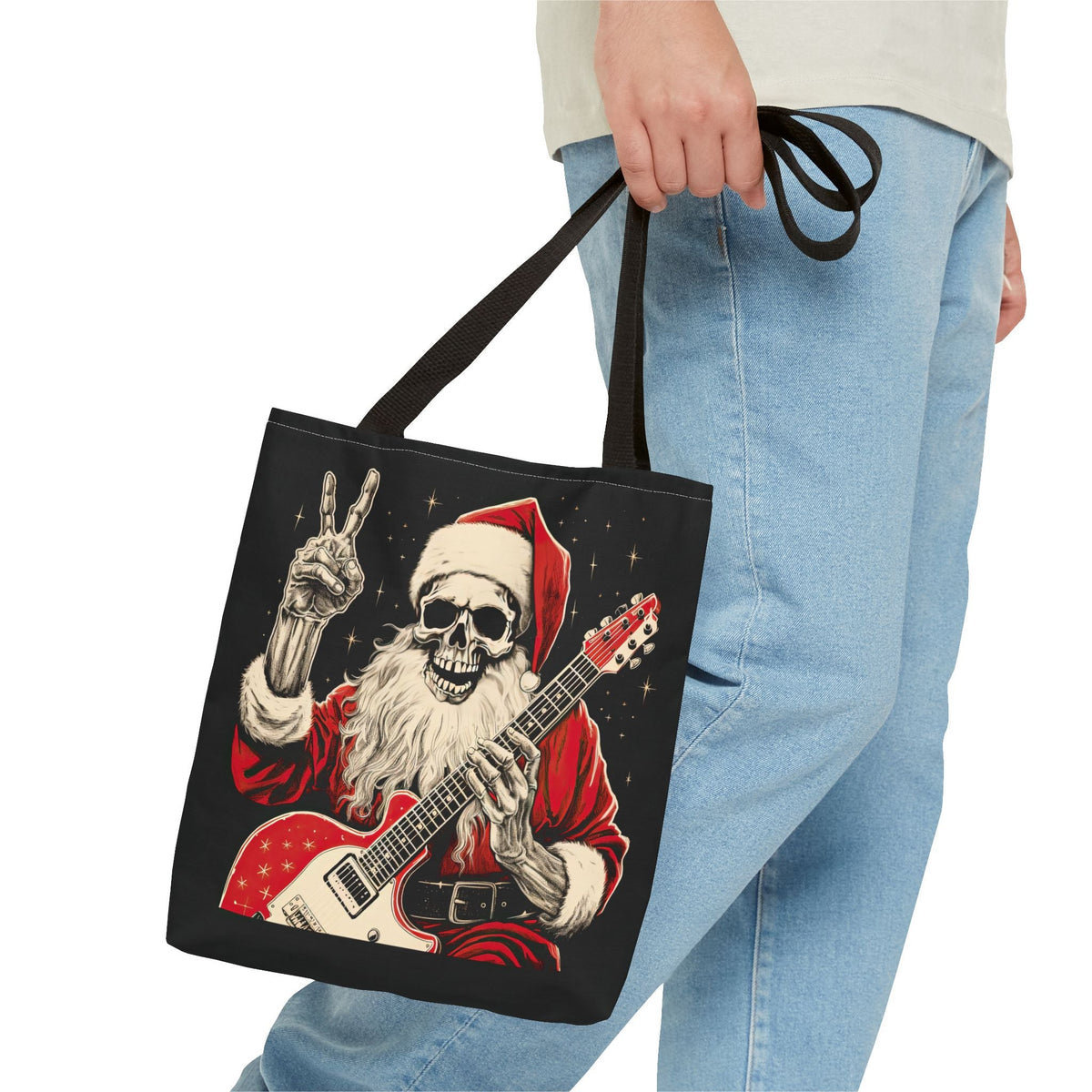 Skeleton Santa Guitar Rock Reusable Gift Bag Tote - Goth Cloth Co.Bags27349135720825501535