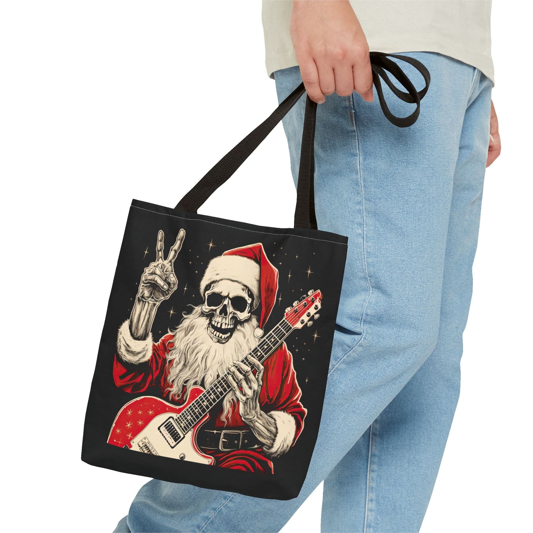 Skeleton Santa Guitar Rock Reusable Gift Bag Tote - Goth Cloth Co.Bags27349135720825501535