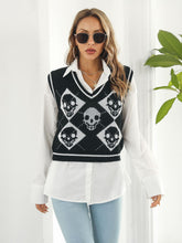 Skull Contrast V - Neck Sweater Vest - Goth Cloth Co.sweater100100239296760