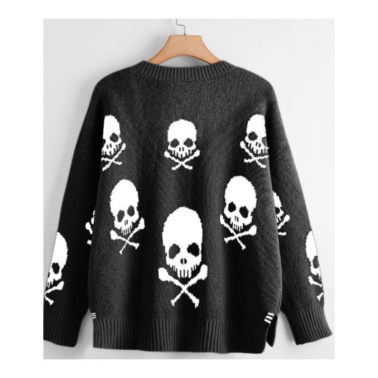 Skull n' Crossbones V - Neck Women's Sweater (Ready to Ship) - Goth Cloth Co.
