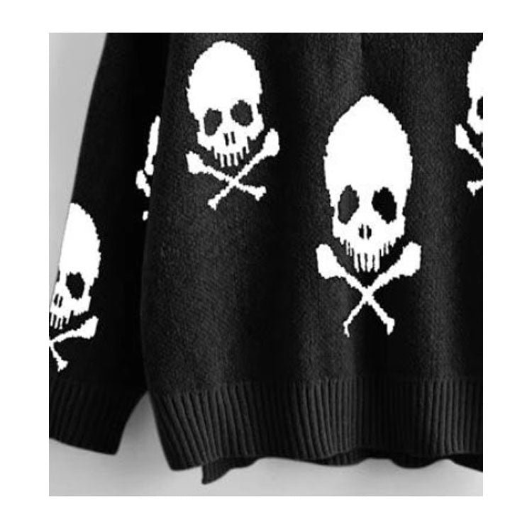 Skull n' Crossbones V - Neck Women's Sweater (Ready to Ship) - Goth Cloth Co.