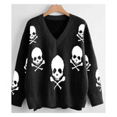 Skull n' Crossbones V - Neck Women's Sweater (Ready to Ship) - Goth Cloth Co.
