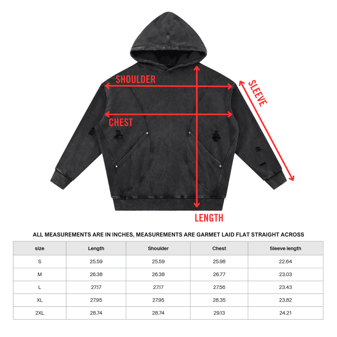 Snow Washed Distressed Panel Pocket Hoodie - Goth Cloth Co.251217PODRB1299016