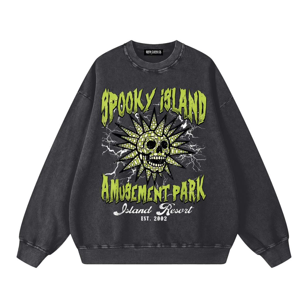 Spooky Island Acid Wash Sweatshirt - Goth Cloth Co.260915PODRA0922001