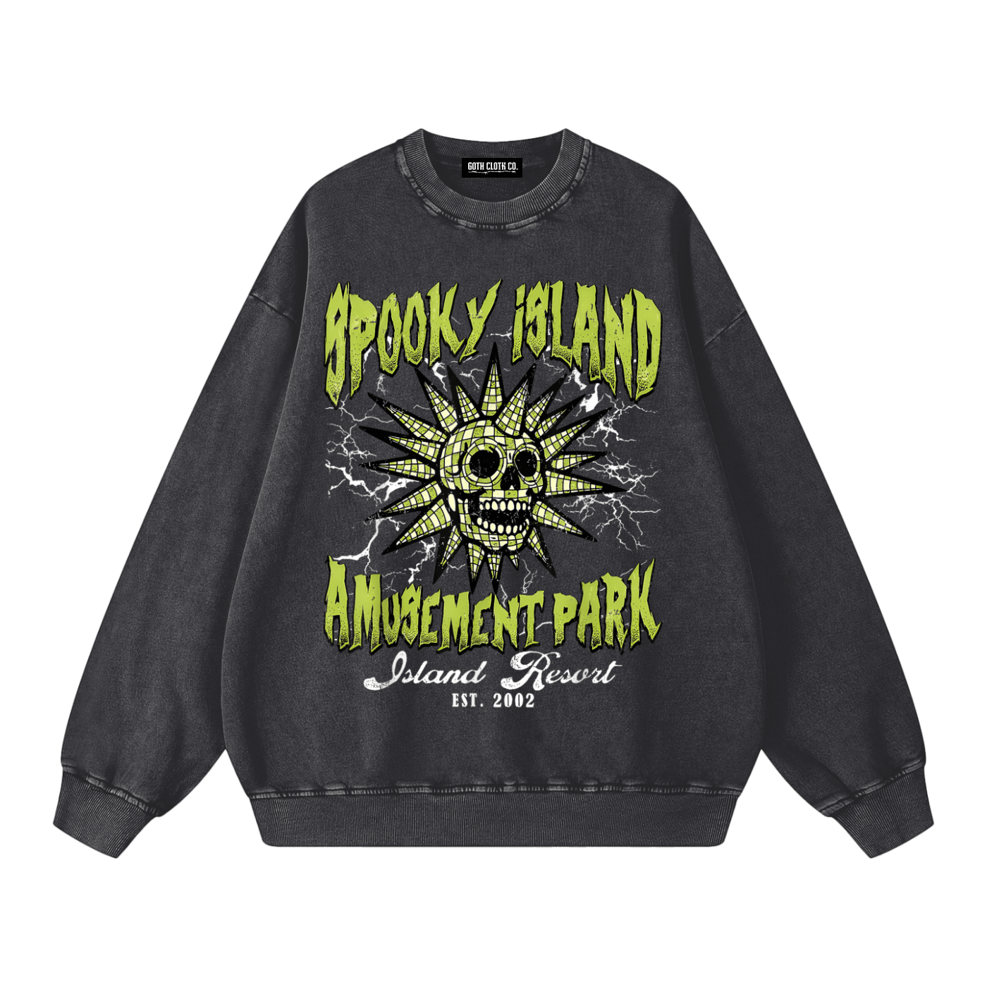 Spooky Island Acid Wash Sweatshirt - Goth Cloth Co.260915PODRA0922001