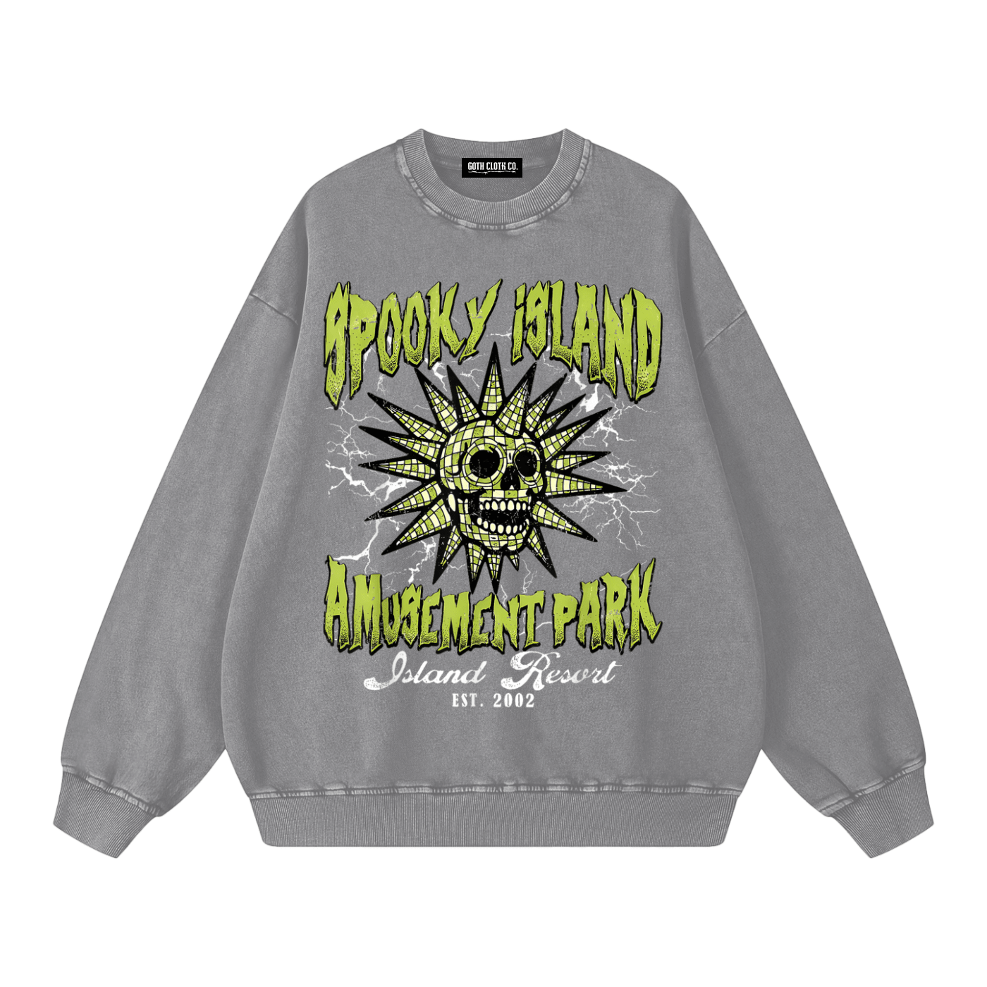 Spooky Island Acid Wash Sweatshirt - Goth Cloth Co.260915PODRA0922006