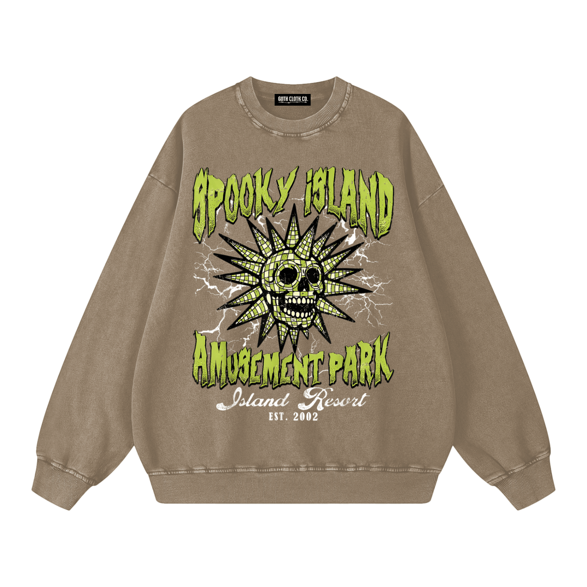 Spooky Island Acid Wash Sweatshirt - Goth Cloth Co.260915PODRA0922021