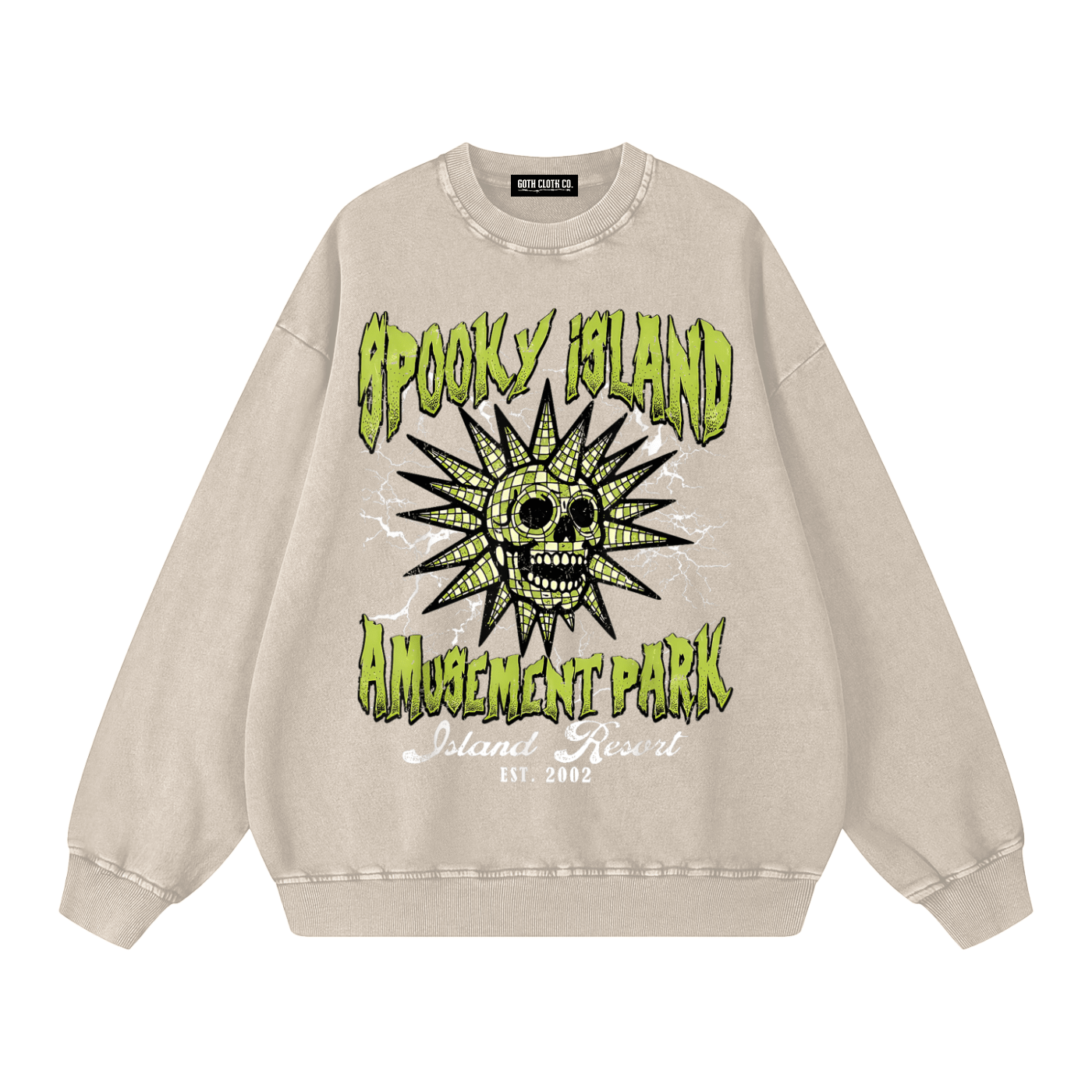 Spooky Island Acid Wash Sweatshirt - Goth Cloth Co.260915PODRA0922026
