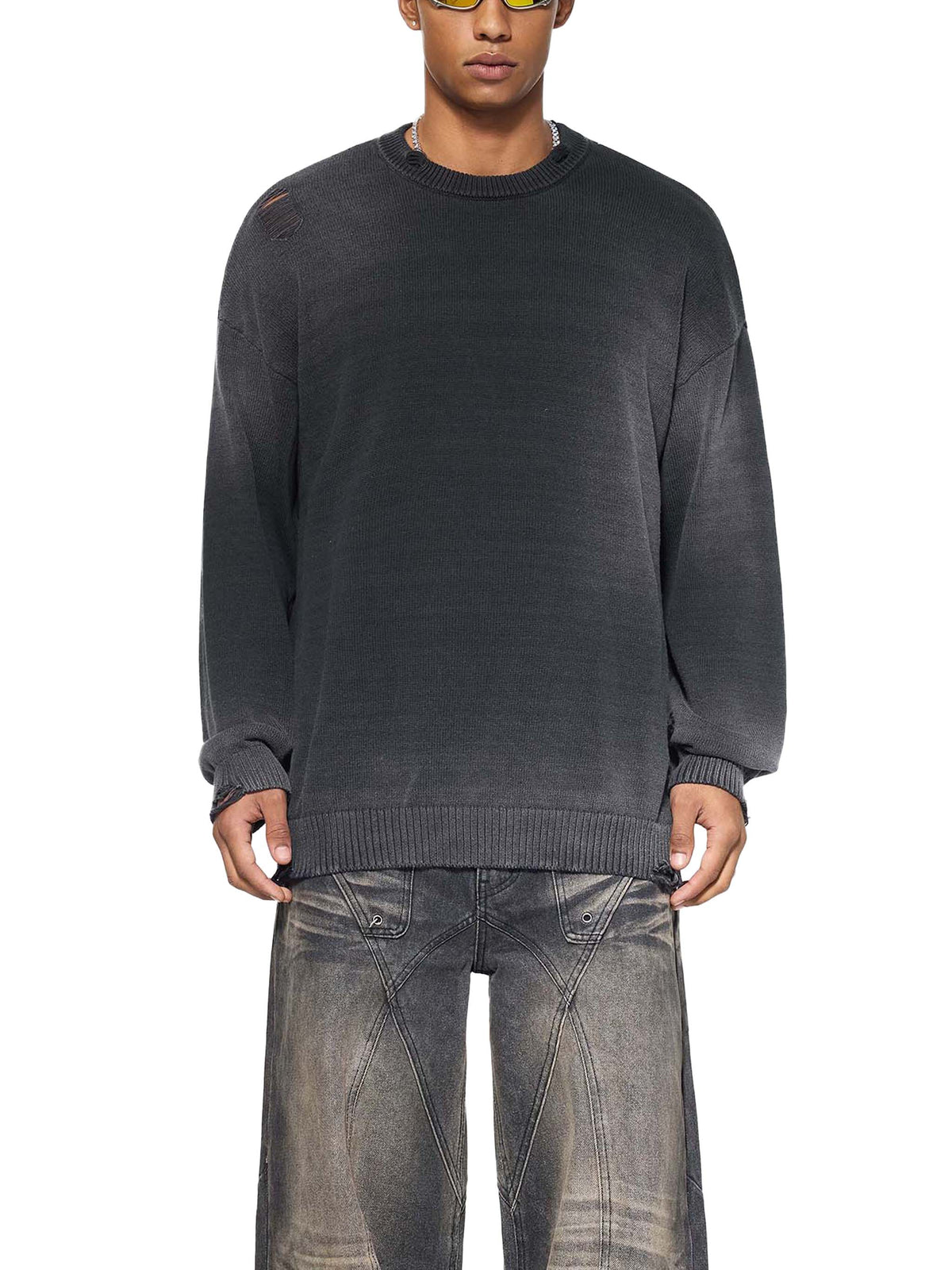 Sun Fade Distressed Crewneck Sweater - Goth Cloth Co.251210PODUU0832011