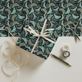 Teal Death Moth Spooky Gift Wrap (3 Sheets) - Goth Cloth Co.8207548_17373