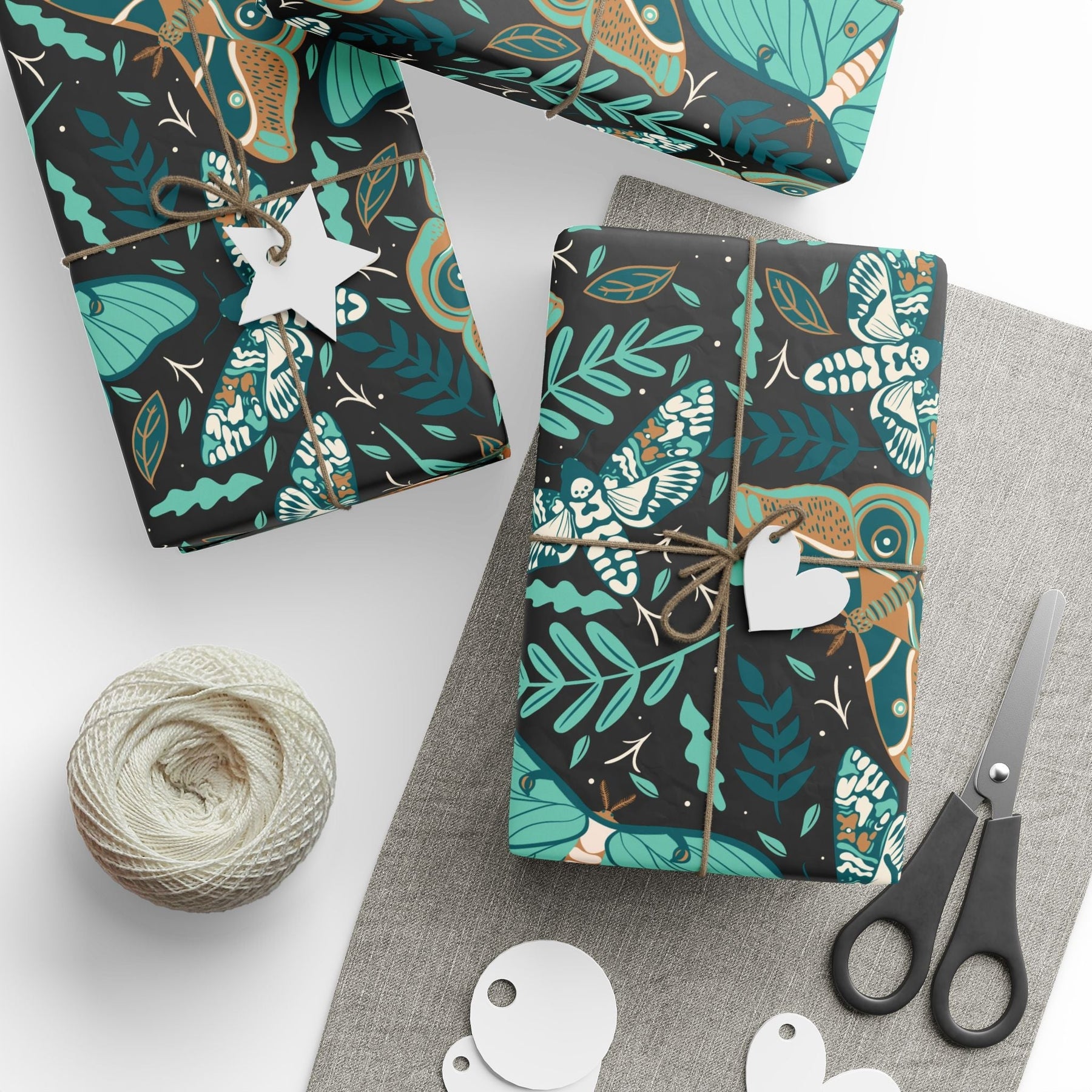 Teal Death Moth Spooky Gift Wrap (3 Sheets) - Goth Cloth Co.8207548_17373