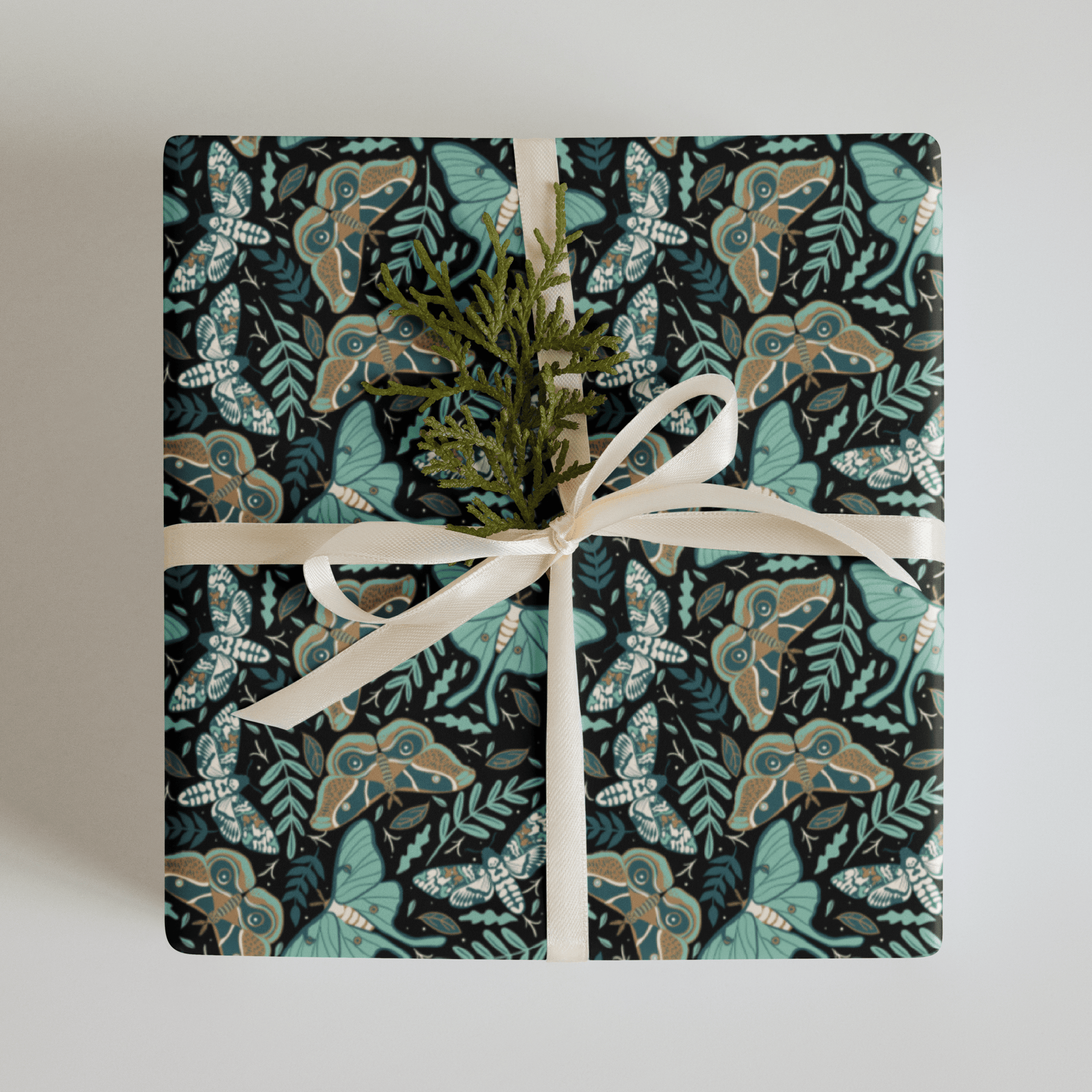 Teal Death Moth Spooky Gift Wrap (3 Sheets) - Goth Cloth Co.8207548_17373