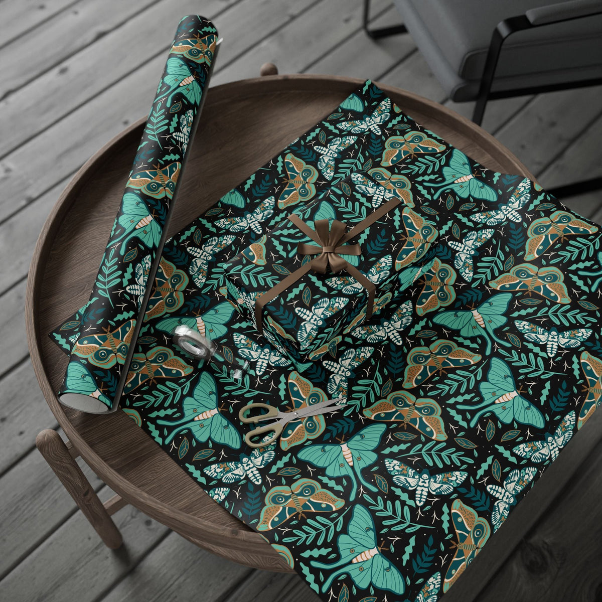 Teal Death Moth Spooky Gift Wrap - Goth Cloth Co.Home Decor14156410968326879203
