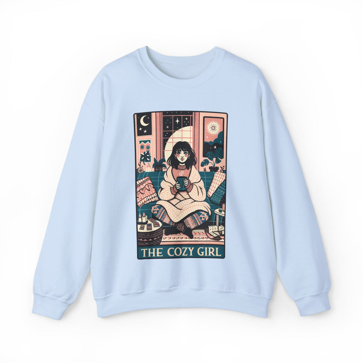 The Cozy Girl Night Tarot Card Heavy Blend Crewneck Sweatshirt - Goth Cloth Co.Sweatshirt17767491871379974956