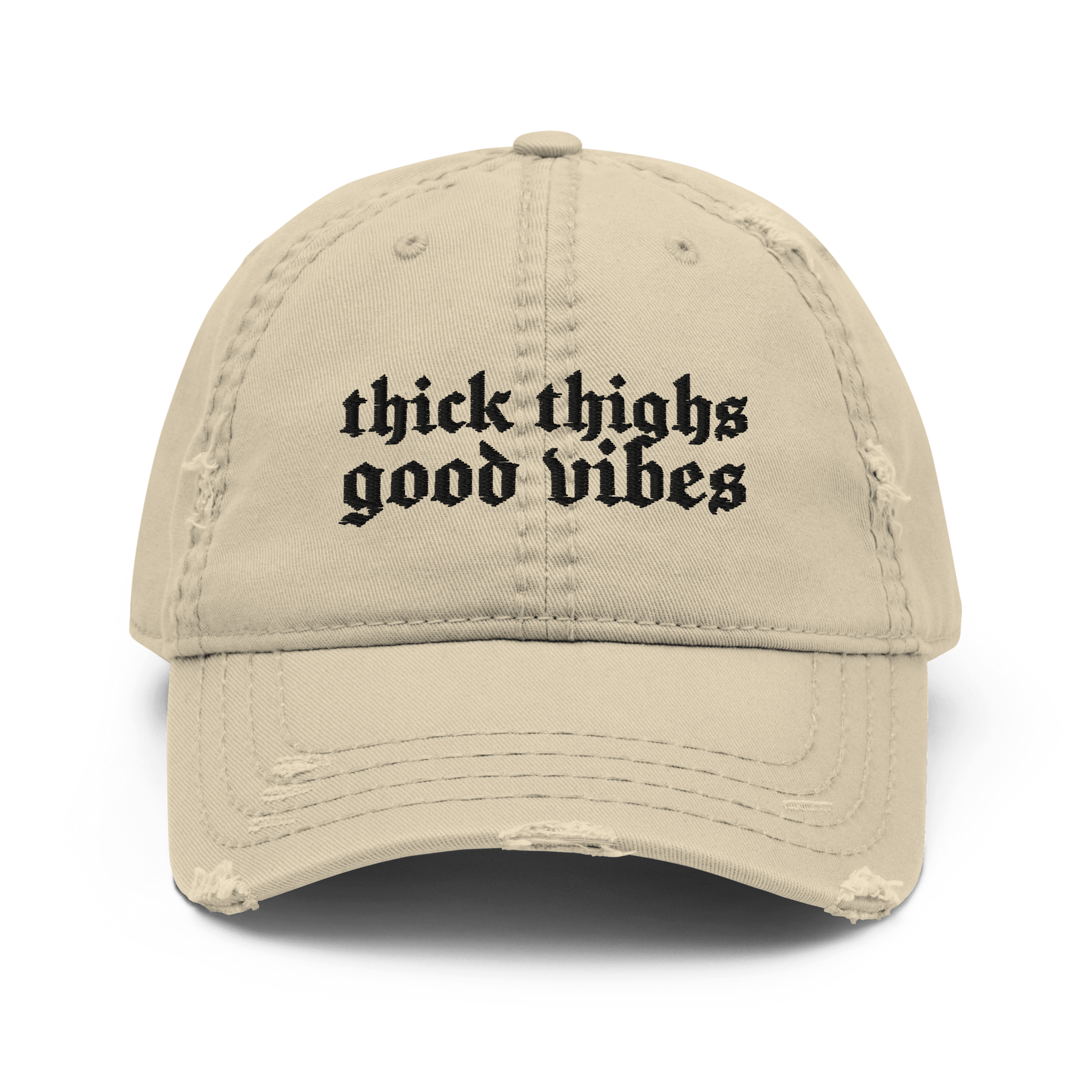 Thick Thighs, Good Vibes Distressed Dad Hat - Goth Cloth Co.4735950_10993