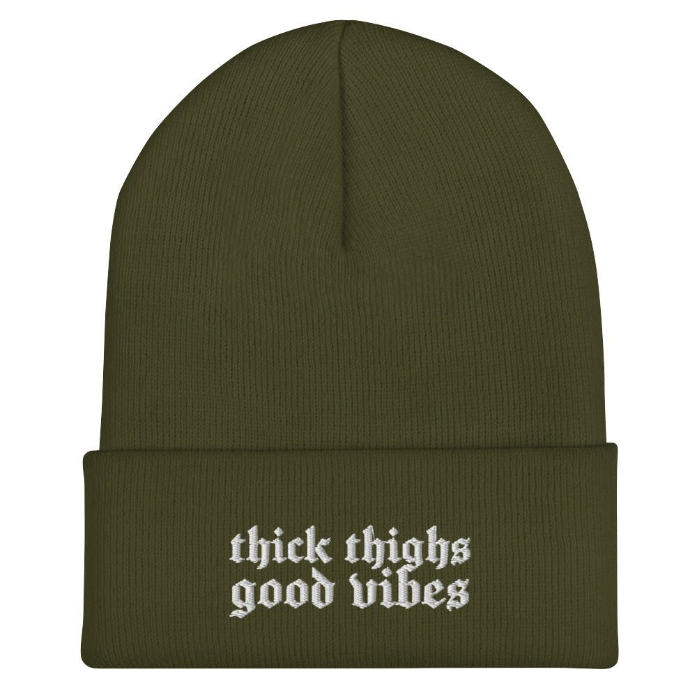 Thick Thighs Good Vibes Embroidered Knit Beanie - Goth Cloth Co.2642054_17495