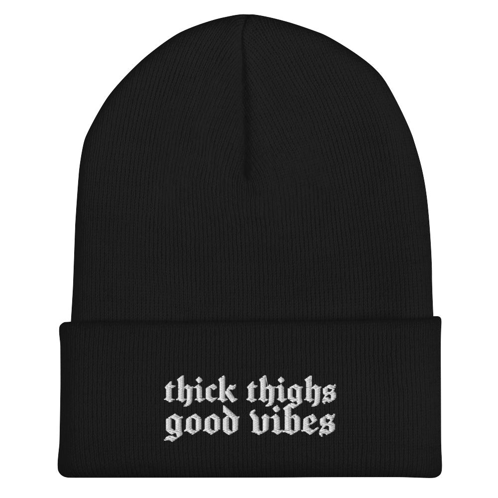 Thick Thighs Good Vibes Embroidered Knit Beanie - Goth Cloth Co.2642054_8936
