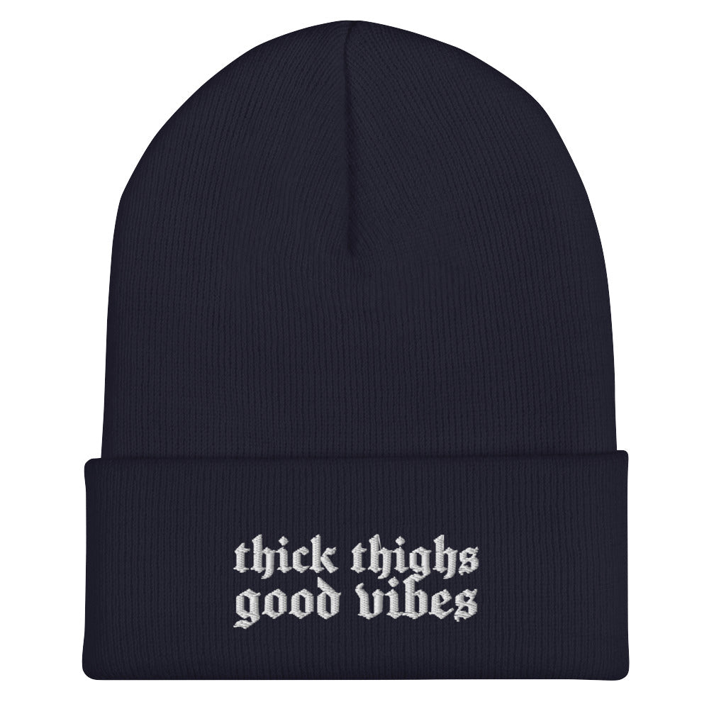 Thick Thighs Good Vibes Embroidered Knit Beanie - Goth Cloth Co.2642054_8940