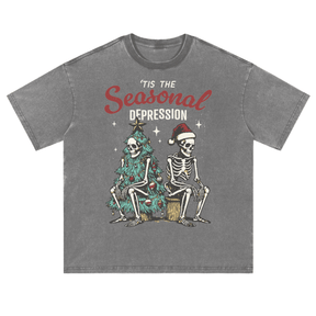 Tis the Seasonal Depression Vintage Washed Fluffy Tee (Limited Edition) - Goth Cloth Co.251028PODPQ0238001